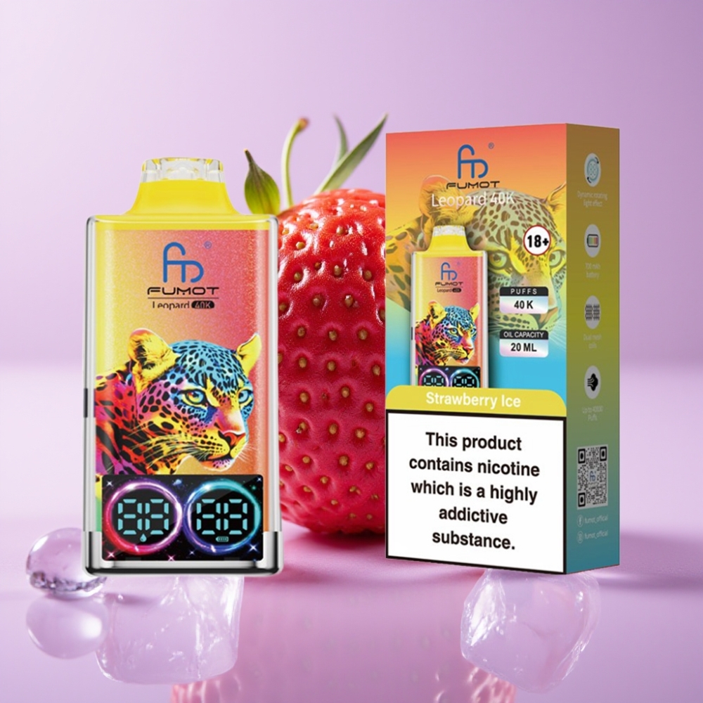 Fumot Leopard 40K Puffs Disposable Vape Jahodový Led s 5% Nikotinu a Dual Mesh