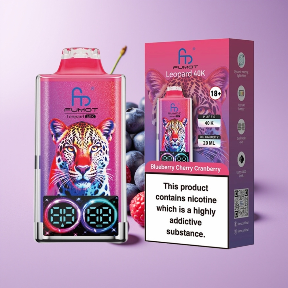 Fumot Leopard 40K Puffs Jednorázová E-Cigareta Borůvka Višeň Brusinka 5% Nikotinu