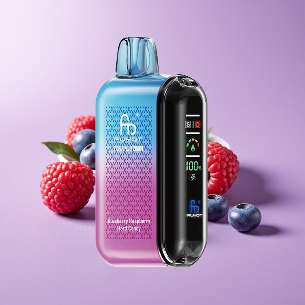 Fumot Tornado 20000 Puffs Disposable Vape Borůvka Malina Tvrdý Bonbón s Dual Mesh Coil