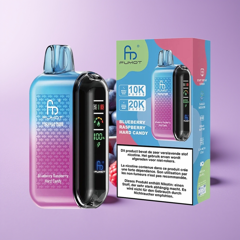Fumot Tornado 20000 Puffs Disposable Vape Borůvka Malina Tvrdý Bonbón s Dual Mesh Coil