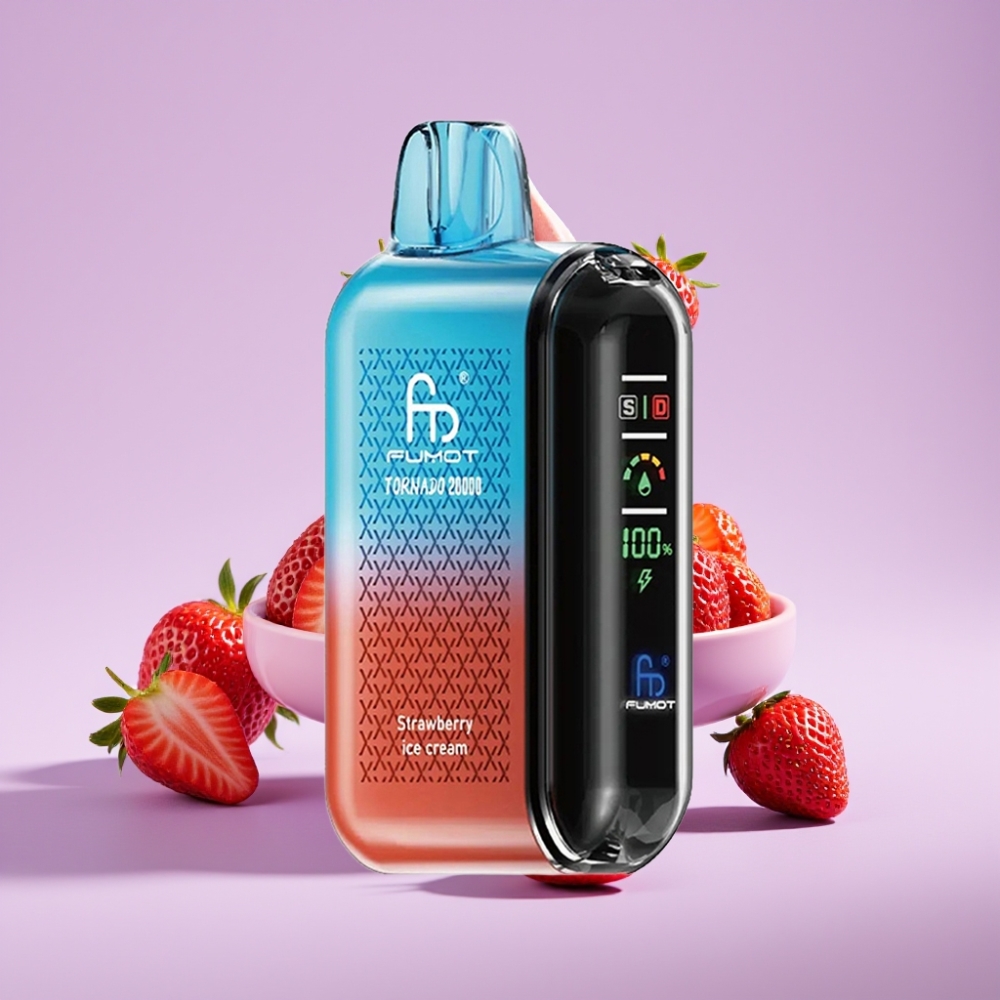 Fumot Tornado 20000 Puffs Disposable Vape Jahodová Zmrzlina s Dual Mesh Coil a Smart Display