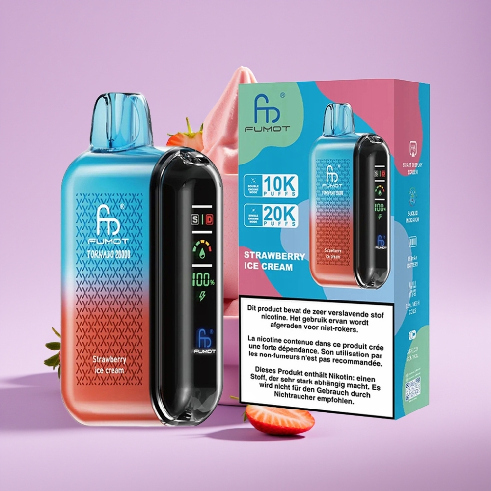 Fumot Tornado 20000 Puffs Disposable Vape Jahodová Zmrzlina s Dual Mesh Coil a Smart Display