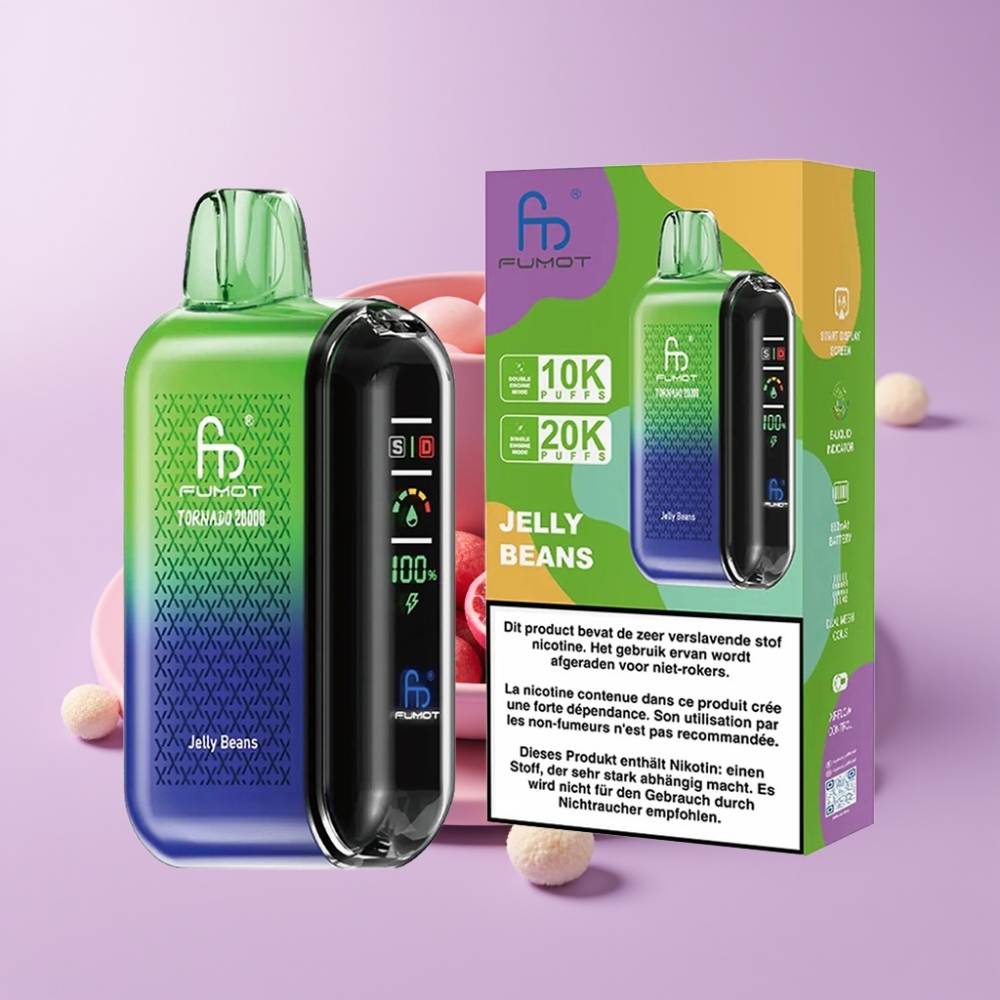 Fumot Tornado 20000 Puffs Disposable Vape Želé Fazole s Duální Mesh Cívkou a Smart Displejem