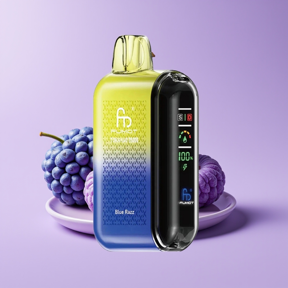 Fumot Tornado 20000 Puffs Jednorázová E-cigareta Modrá Malina s Duální Mesh Cívkou a Smart Displejem