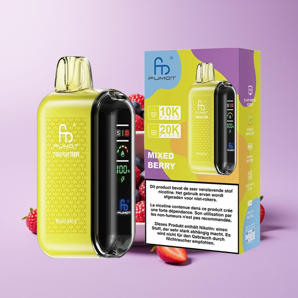 Fumot Tornado 20000 Puffs Jednorázová E-cigareta Směs Lesního Ovoce s Duální Mesh Cívkou a Smart Displejem