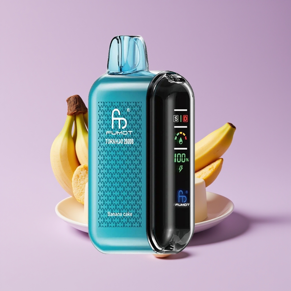 Fumot Tornado 20000 Puffs Jednorázová Vape Banánový Dort s Duální Mesh Cívkou a 20ml E-liquidem