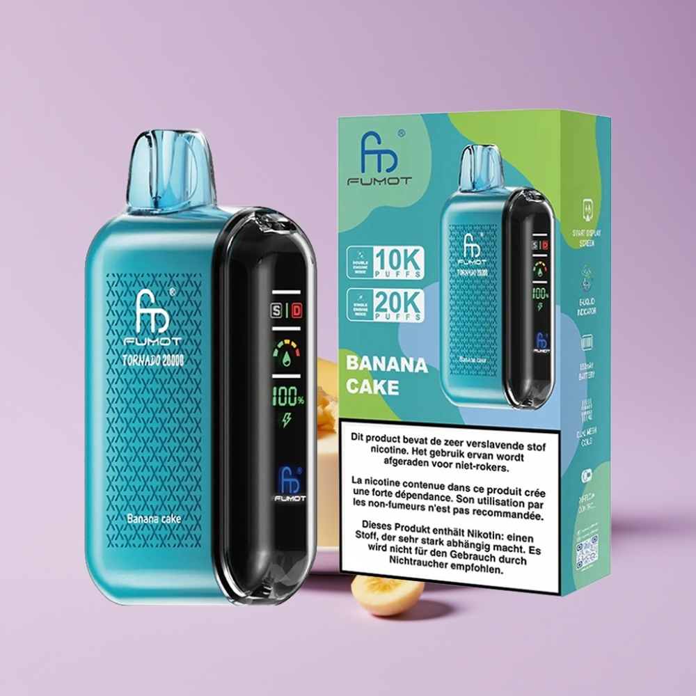 Fumot Tornado 20000 Puffs Jednorázová Vape Banánový Dort s Duální Mesh Cívkou a 20ml E-liquidem