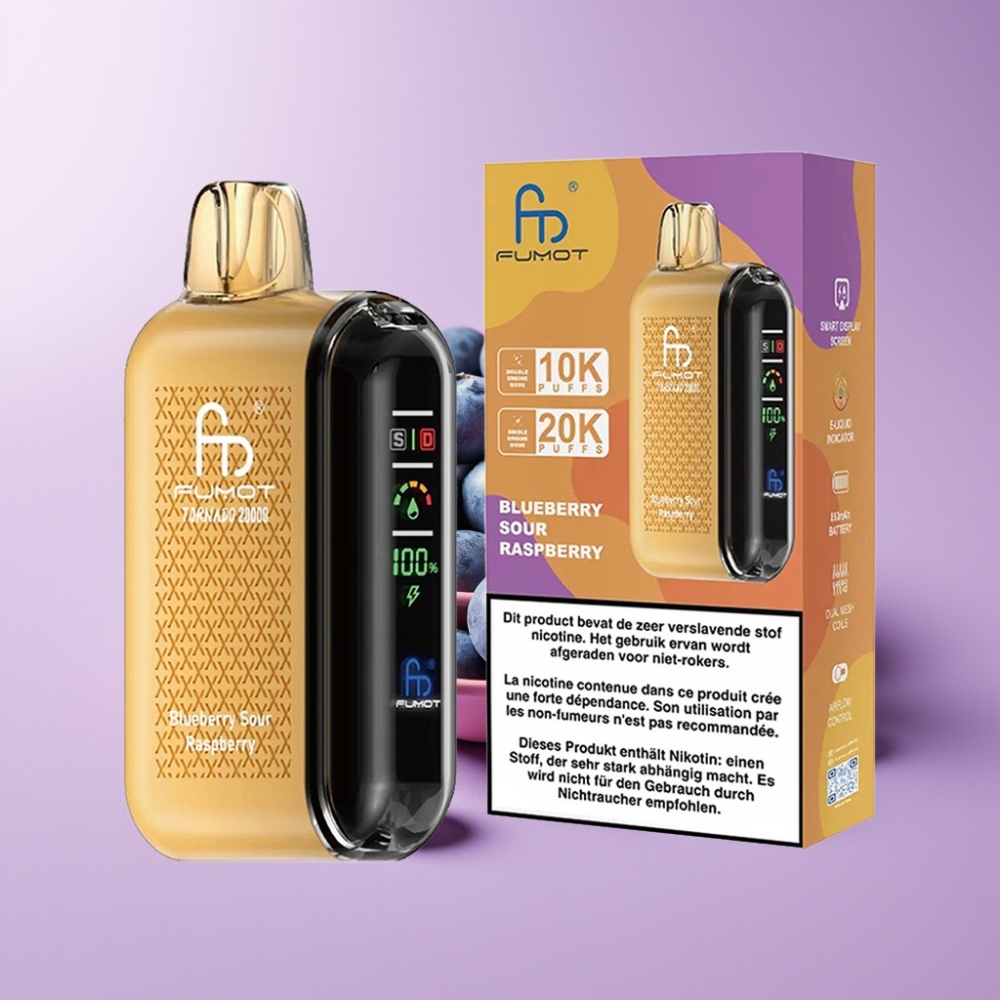 Fumot Tornado 20000 Puffs Jednorázová Vape Borůvka Kyselá Malina s Dual Mesh Coil