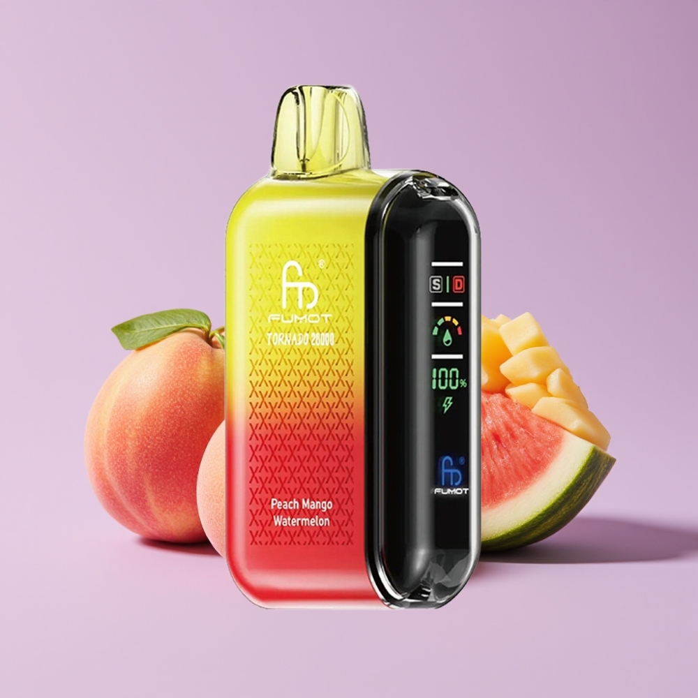Fumot Tornado 20000 Puffs Jednorázová Vape Broskev Mango Vodní Meloun Dual Mesh Coil
