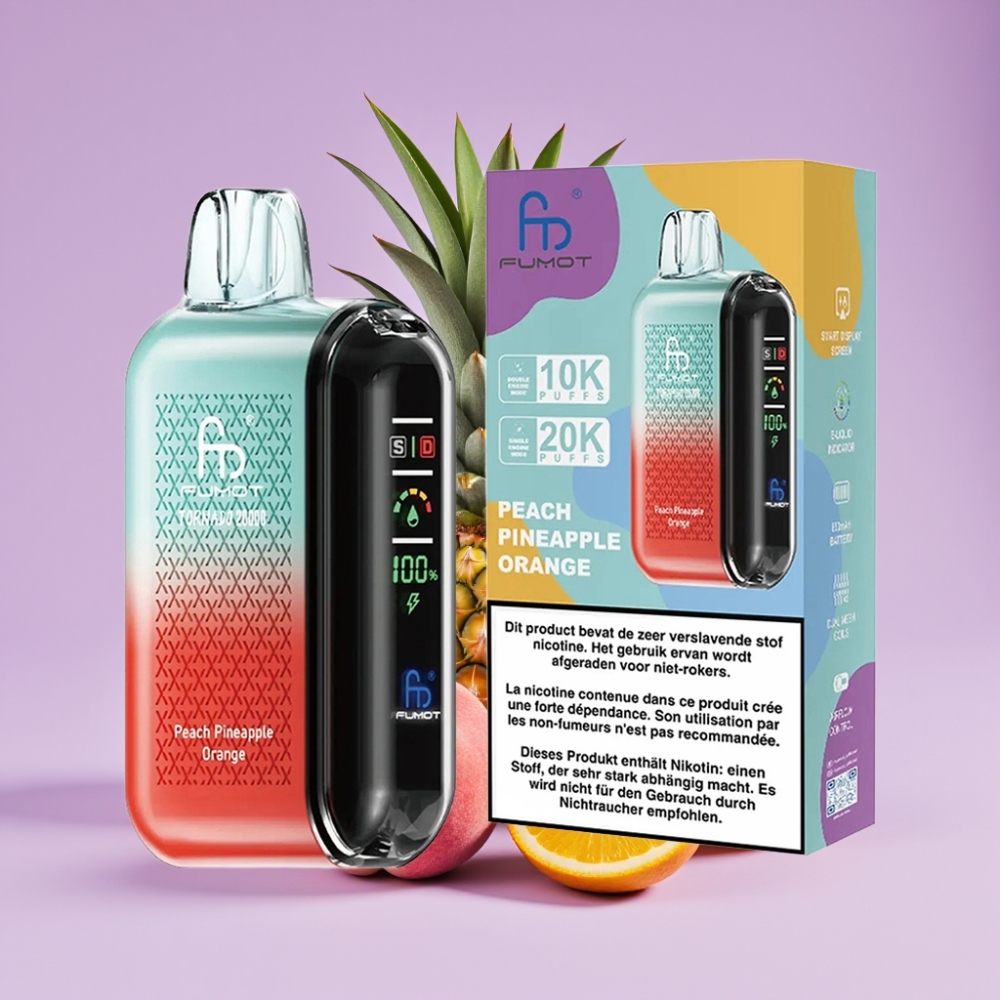 Fumot Tornado 20000 Puffs Jednorázová Vape Broskvový Ananasový Pomeranč s Duální Mesh Cívkou