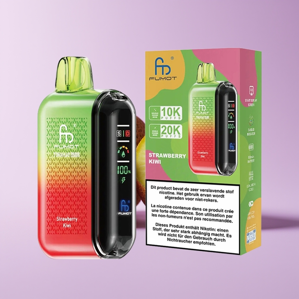 Fumot Tornado 20000 Puffs Jednorázová Vape Jahoda Kiwi s Duální Mesh Cívkou