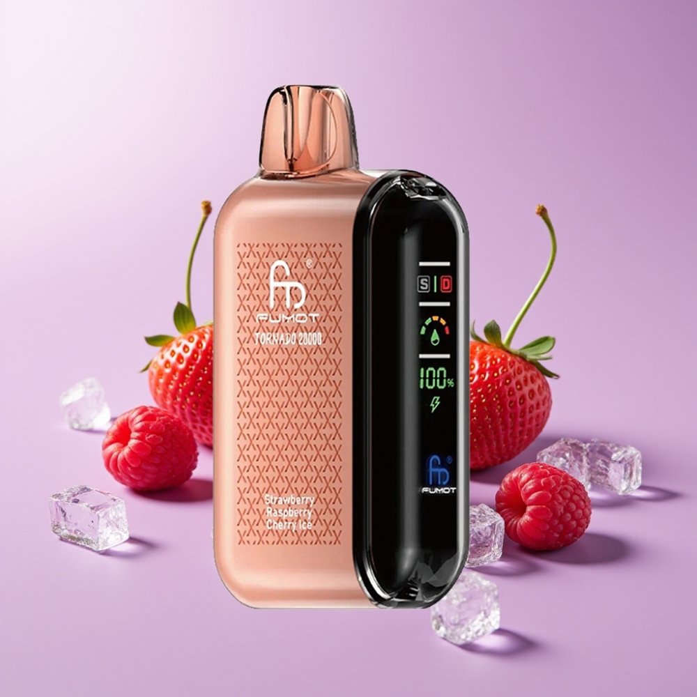 Fumot Tornado 20000 Puffs Jednorázová Vape Jahoda Malina Višeň Led s Duální Mesh Cívkou