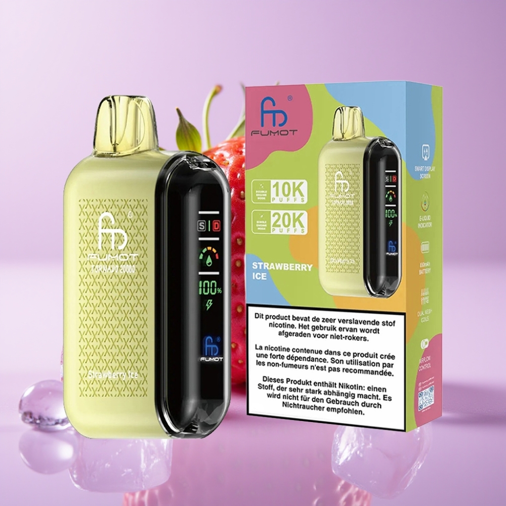 Fumot Tornado 20000 Puffs Jednorázová Vape Jahodový Led s Duální Mesh Cívkou a Smart Displejem