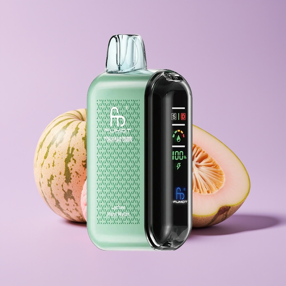 Fumot Tornado 20000 Puffs Jednorázová Vape Liči Hami Meloun s Duální Mesh Cívkou a Smart Displejem