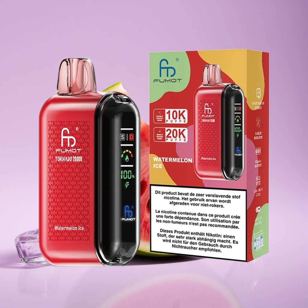 Fumot Tornado 20000 Puffs Jednorázová Vape Melounový Led s Duální Mesh Cívkou a 850mAh Baterií