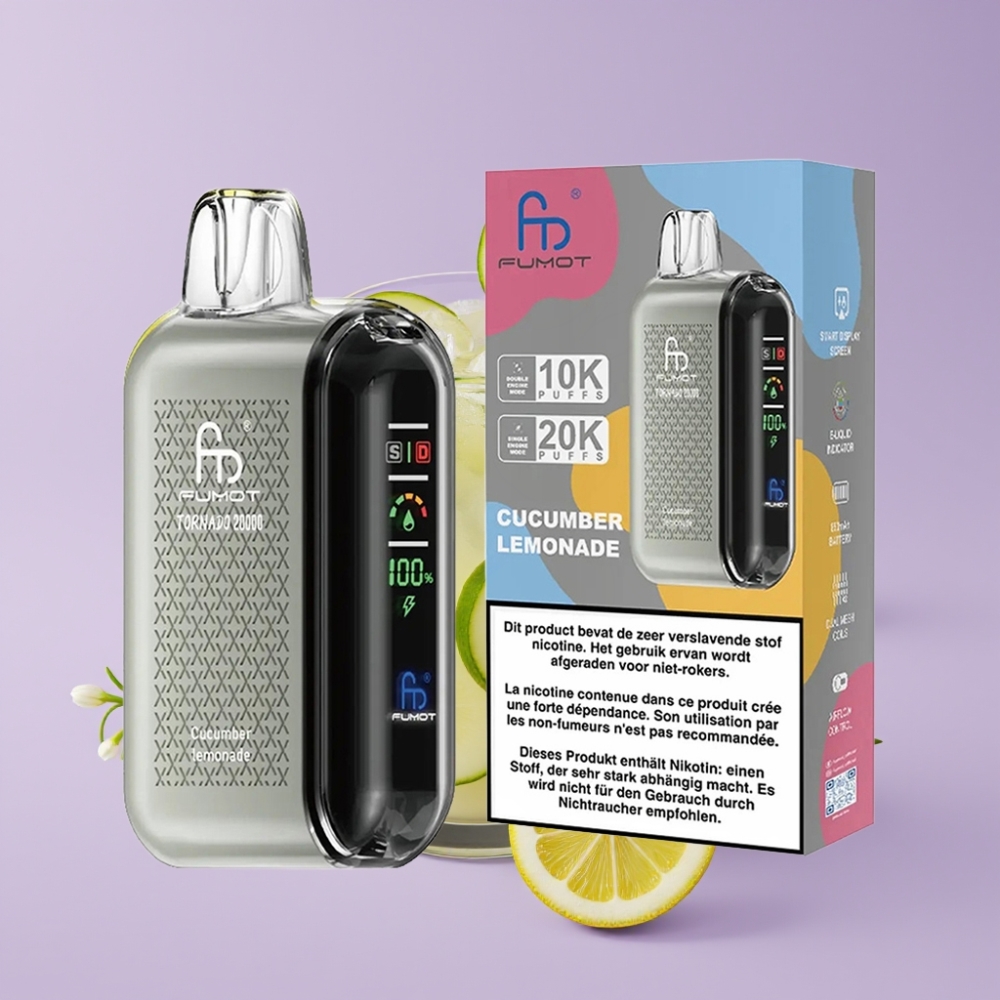 Fumot Tornado 20000 Puffs Jednorázová Vape Okurka Limonáda s Dual Mesh Coil