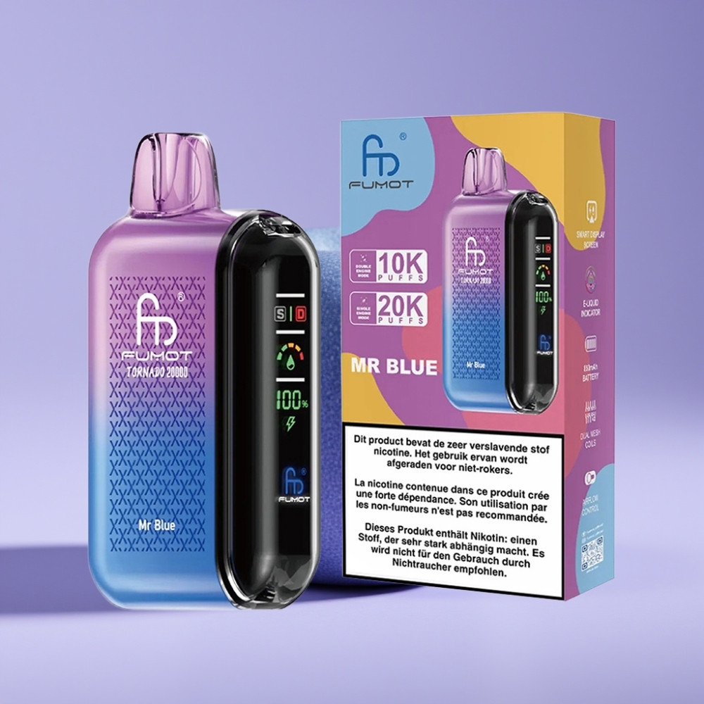 Fumot Tornado 20000 Puffs Jednorázová Vape Pan Modrý s Duální Mesh Cívkou