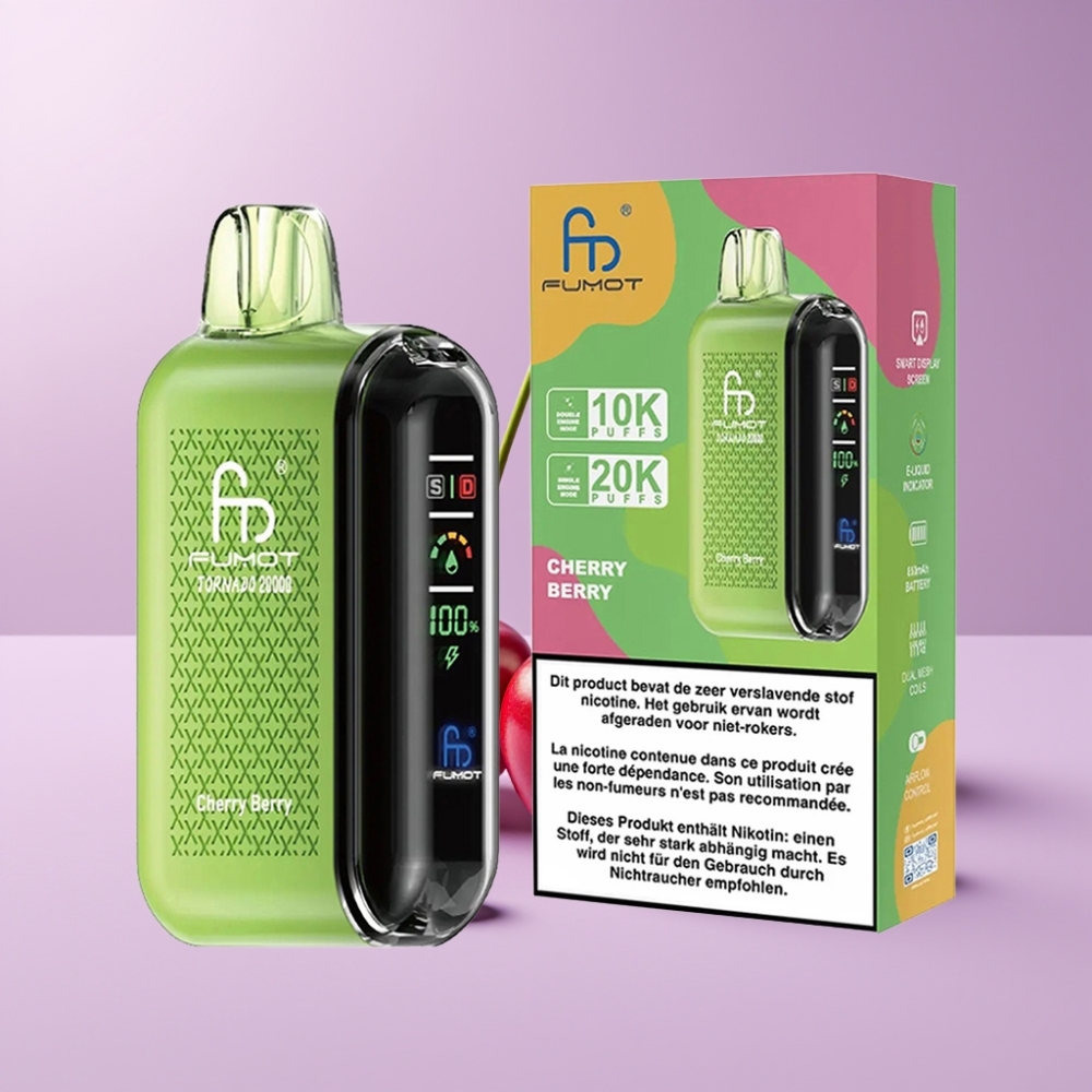 Fumot Tornado 20000 Puffs Jednorázová Vape Třešňová Bobule s Duálním Mesh Coilem