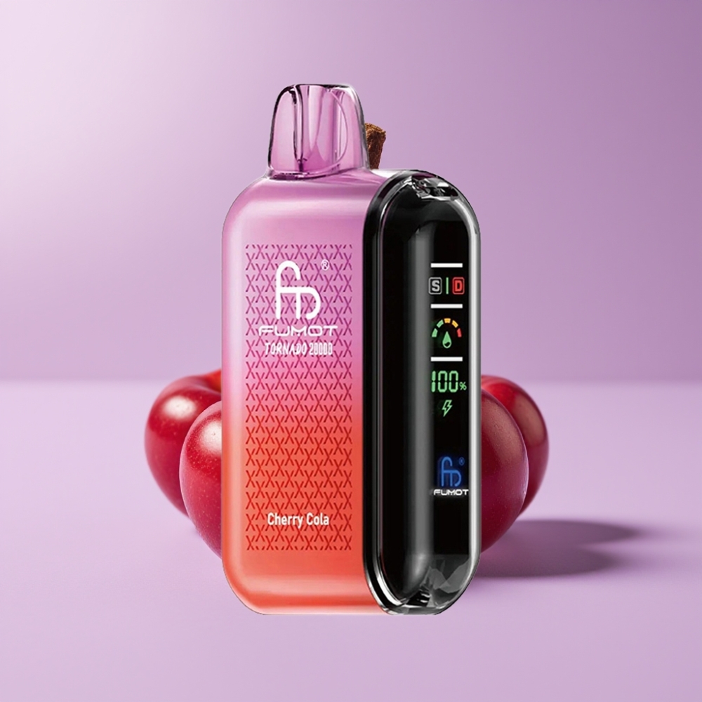 Fumot Tornado 20000 Puffs Jednorázová Vape Třešňová Kola s Dual Mesh Coil a Smart Display