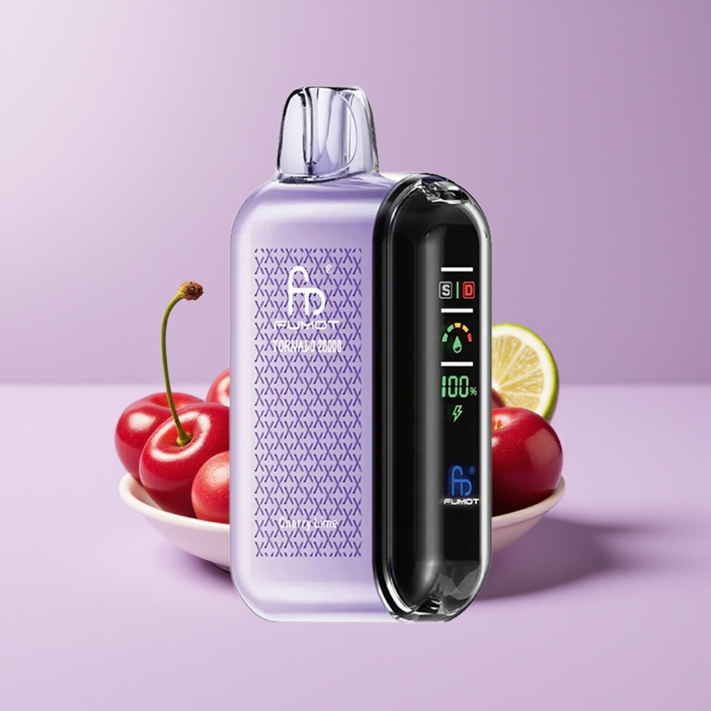 Fumot Tornado 20000 Puffs Jednorázová Vape Třešňová Limetka s Duální Mesh Cívkou
