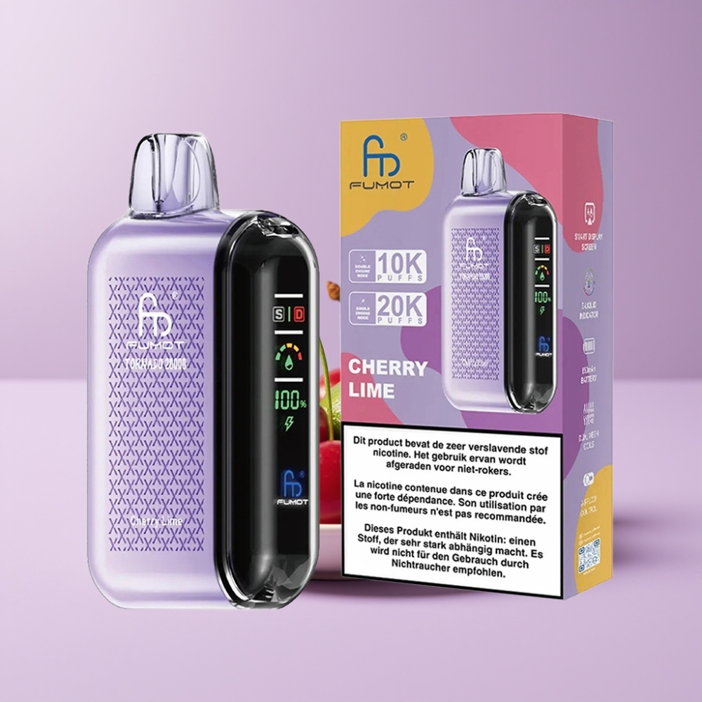Fumot Tornado 20000 Puffs Jednorázová Vape Třešňová Limetka s Duální Mesh Cívkou