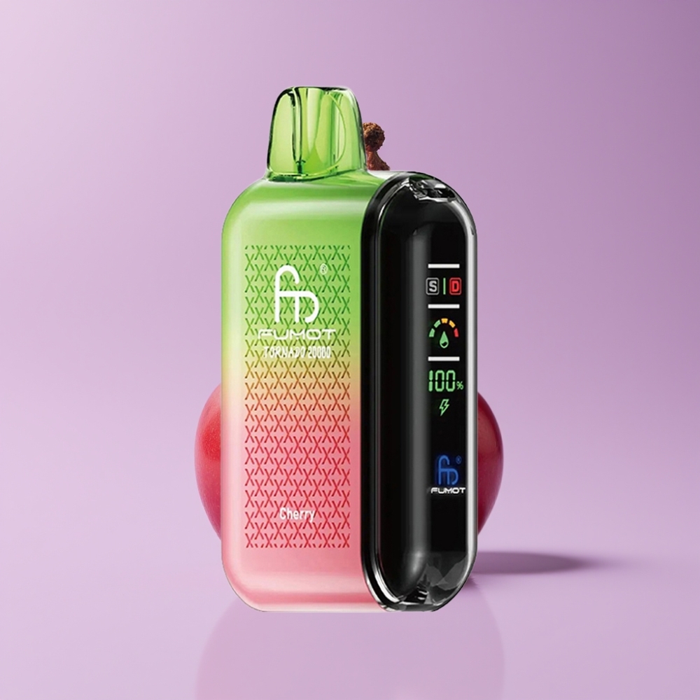 Fumot Tornado 20000 Puffs Jednorázová Vape Třešňová s Duální Mesh Cívkou a Smart Displejem