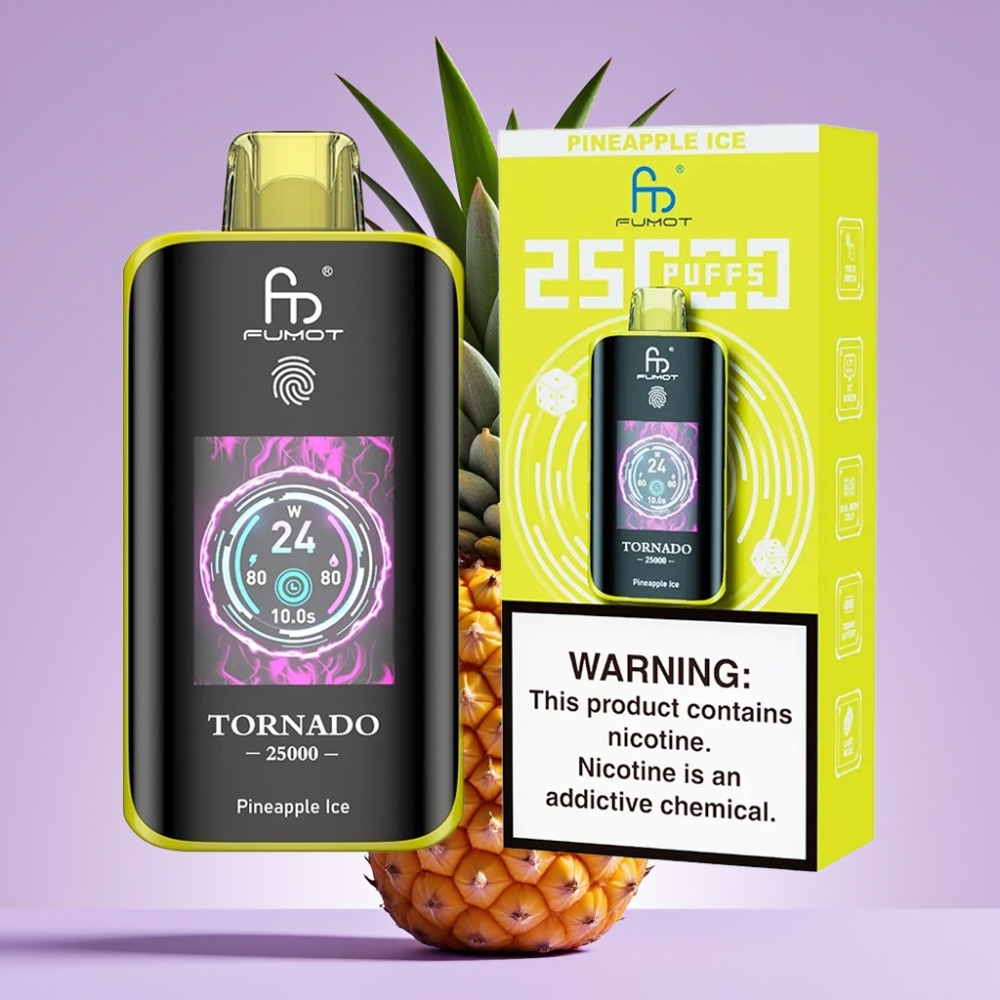 Fumot Tornado 25000 Puffs Disposable Vape Ananasový Led s HD obrazovkou a 700mAh baterií
