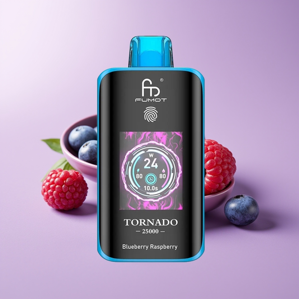 Fumot Tornado 25000 Puffs Disposable Vape Borůvka Malina s HD obrazovkou a 700mAh baterií