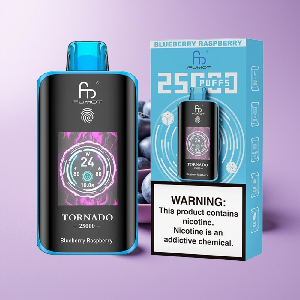 Fumot Tornado 25000 Puffs Disposable Vape Borůvka Malina s HD obrazovkou a 700mAh baterií