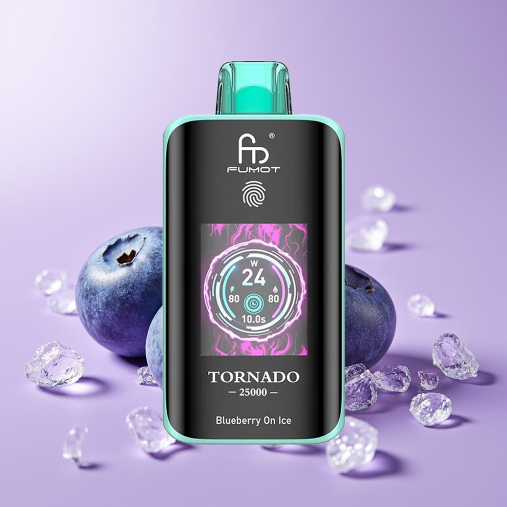 Fumot Tornado 25000 Puffs Disposable Vape Borůvka S Ledem s HD obrazovkou a 700mAh baterií