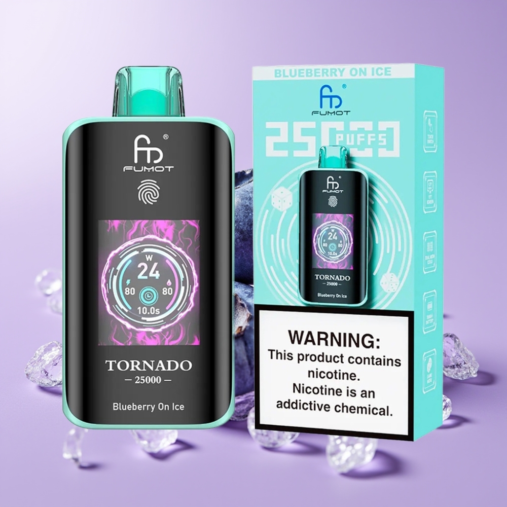 Fumot Tornado 25000 Puffs Disposable Vape Borůvka S Ledem s HD obrazovkou a 700mAh baterií