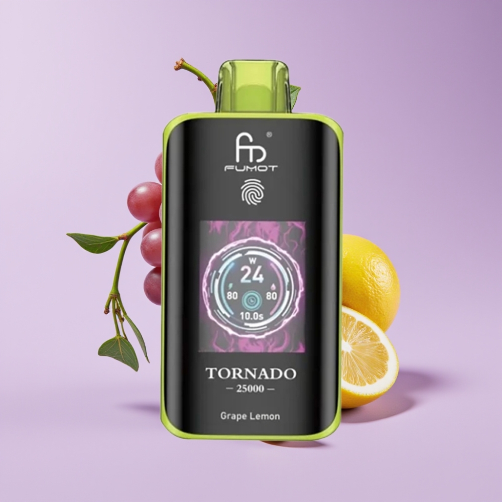 Fumot Tornado 25000 Puffs Disposable Vape Hroznový Citrón s HD obrazovkou a 700mAh baterií