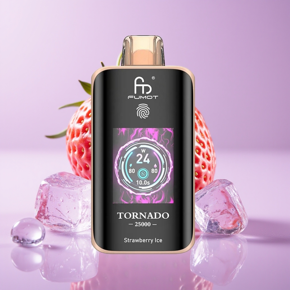 Fumot Tornado 25000 Puffs Disposable Vape Jahodový Led s HD obrazovkou a 700mAh baterií