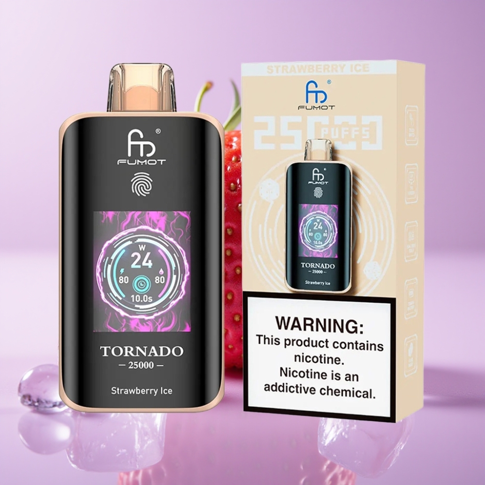 Fumot Tornado 25000 Puffs Disposable Vape Jahodový Led s HD obrazovkou a 700mAh baterií