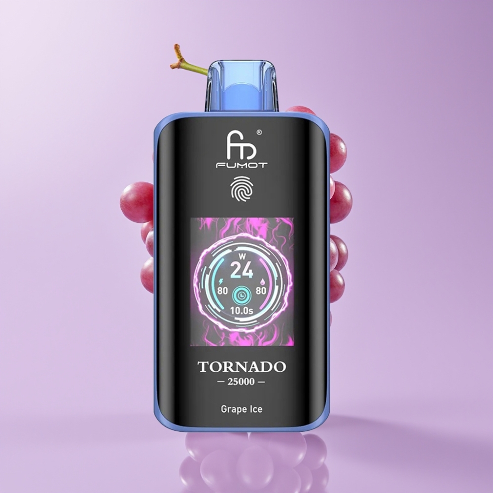 Fumot Tornado 25000 Puffs Disposable Vape Ledová Hroznová s HD obrazovkou a 700mAh baterií
