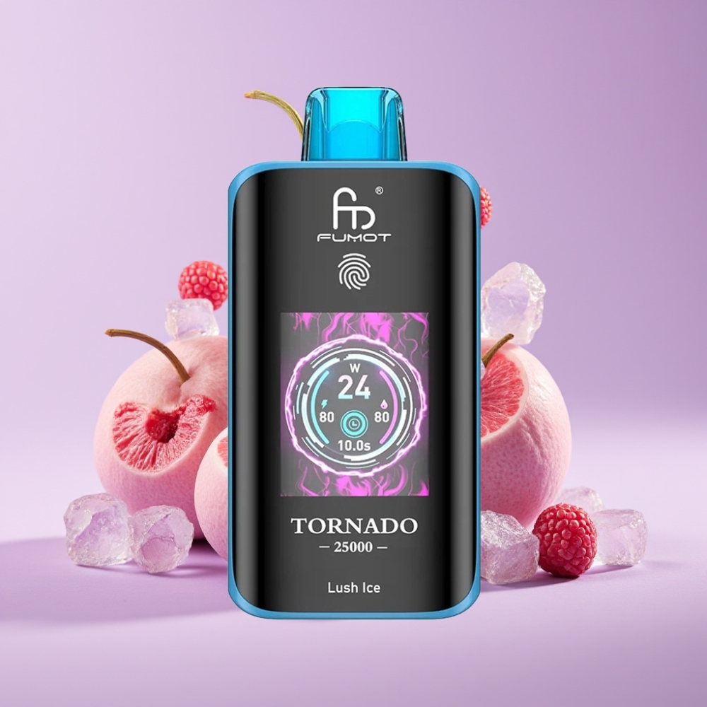 Fumot Tornado 25000 Puffs Disposable Vape Ledová Svěžest s HD obrazovkou a 700mAh baterií