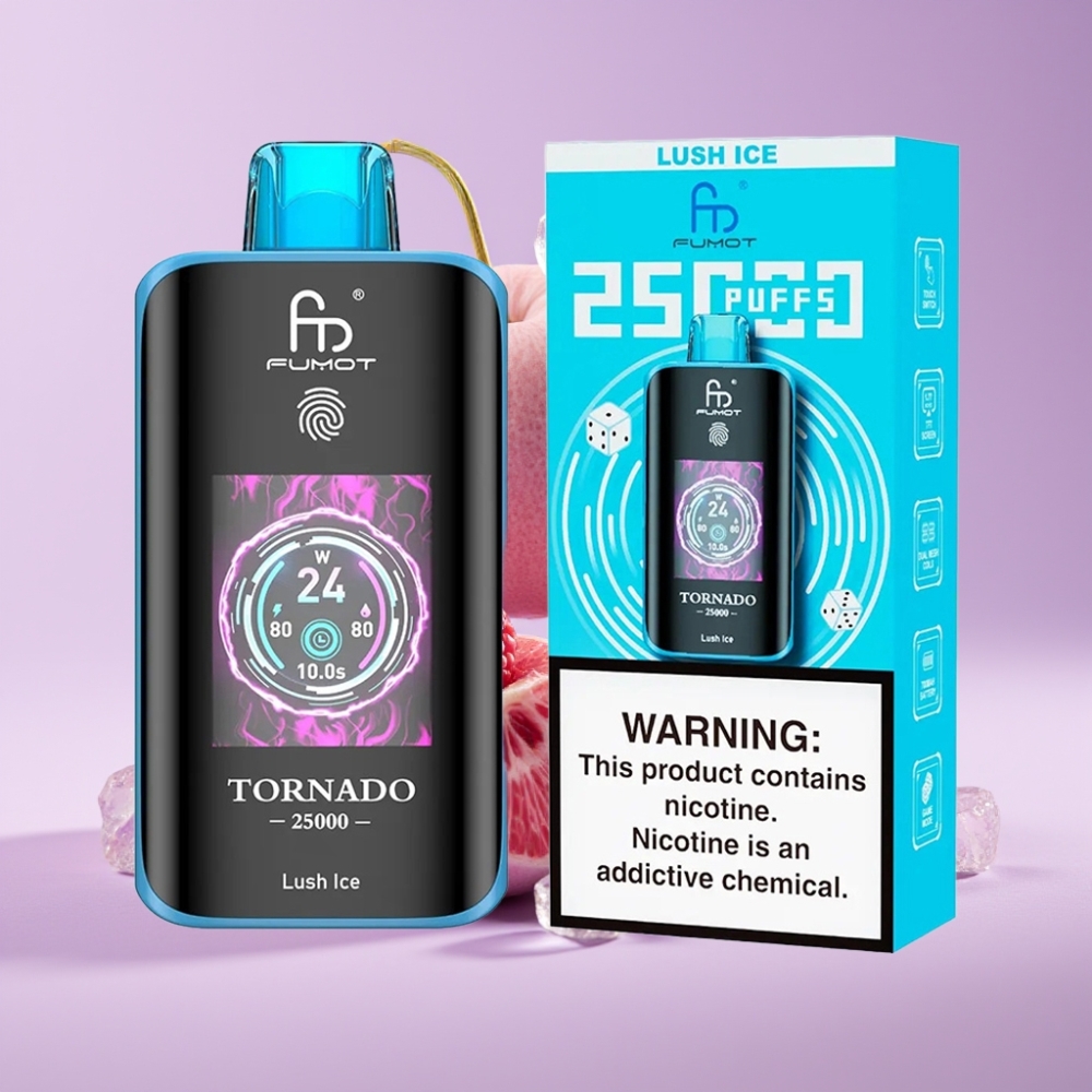 Fumot Tornado 25000 Puffs Disposable Vape Ledová Svěžest s HD obrazovkou a 700mAh baterií