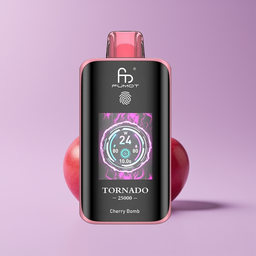 Fumot Tornado 25000 Puffs Disposable Vape Třešňová Bomba s HD obrazovkou a 700mAh baterií