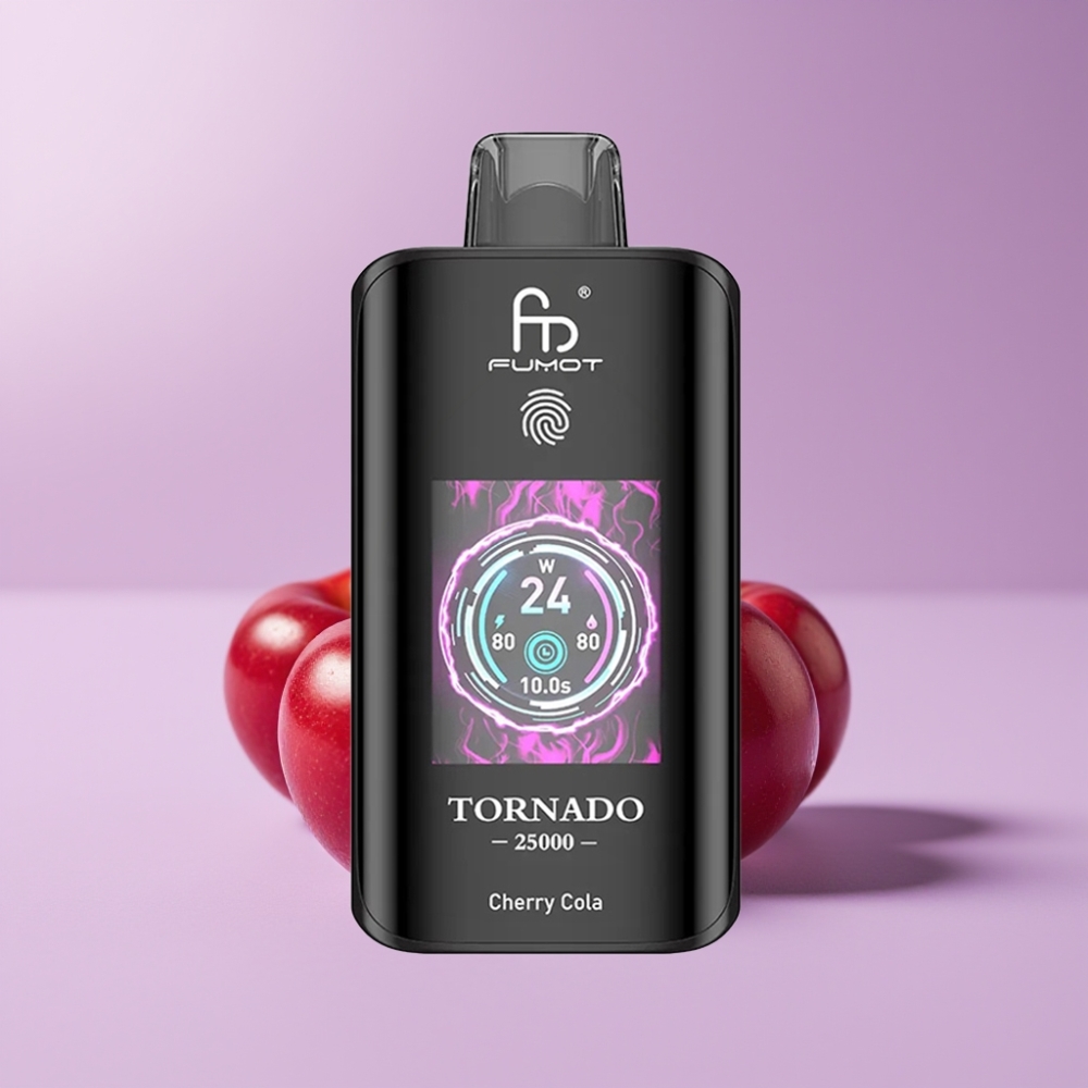 Fumot Tornado 25000 Puffs Disposable Vape Třešňová Kola s HD obrazovkou a 700mAh baterií