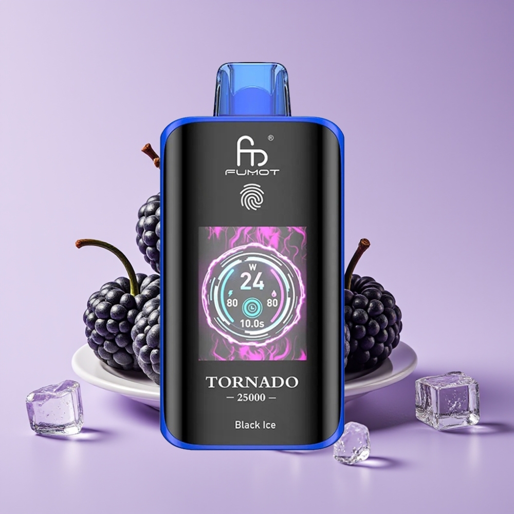 Fumot Tornado 25000 Puffs Disposable Vape Černý led s HD obrazovkou a 700mAh baterií