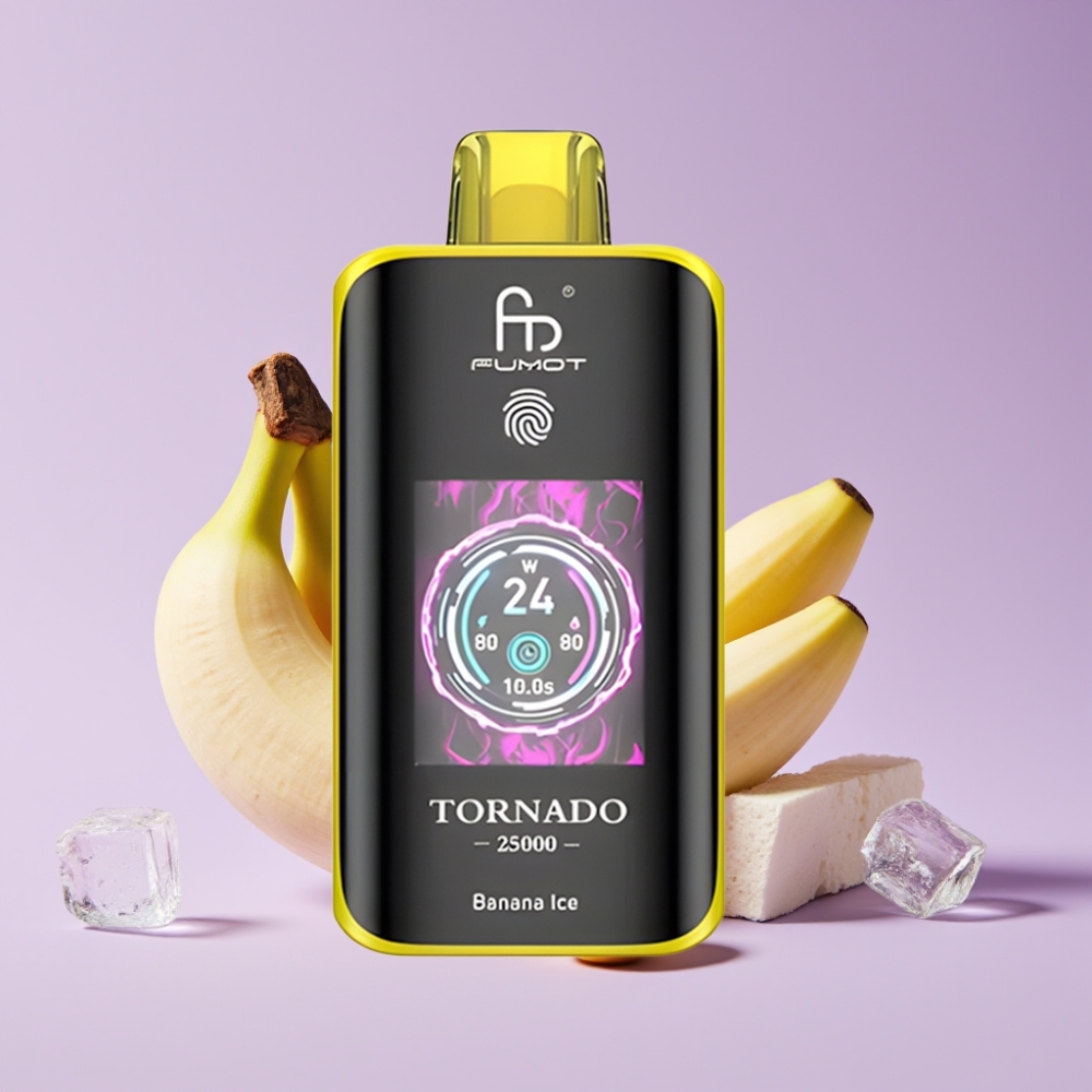 Fumot Tornado 25000 Puffs Jednorázová E-cigareta Banánová Mraž s HD obrazovkou a 700mAh baterií