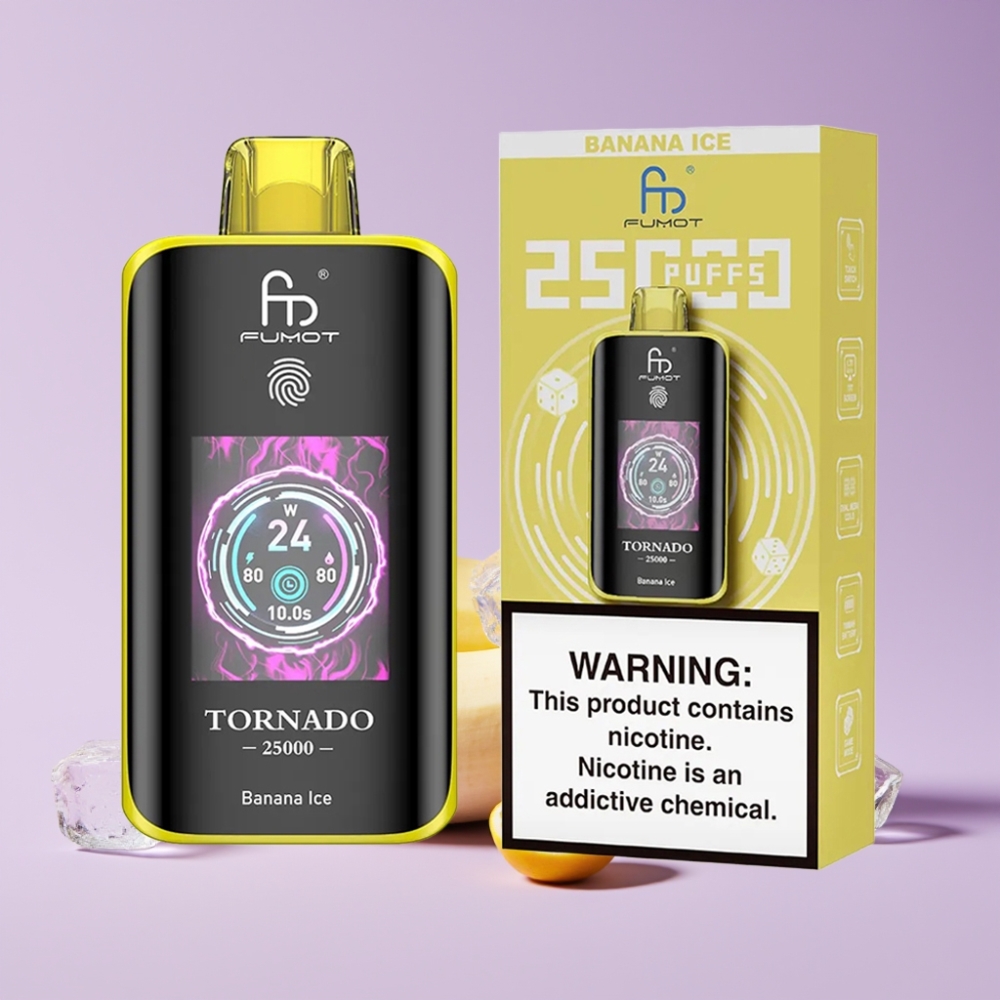 Fumot Tornado 25000 Puffs Jednorázová E-cigareta Banánová Mraž s HD obrazovkou a 700mAh baterií