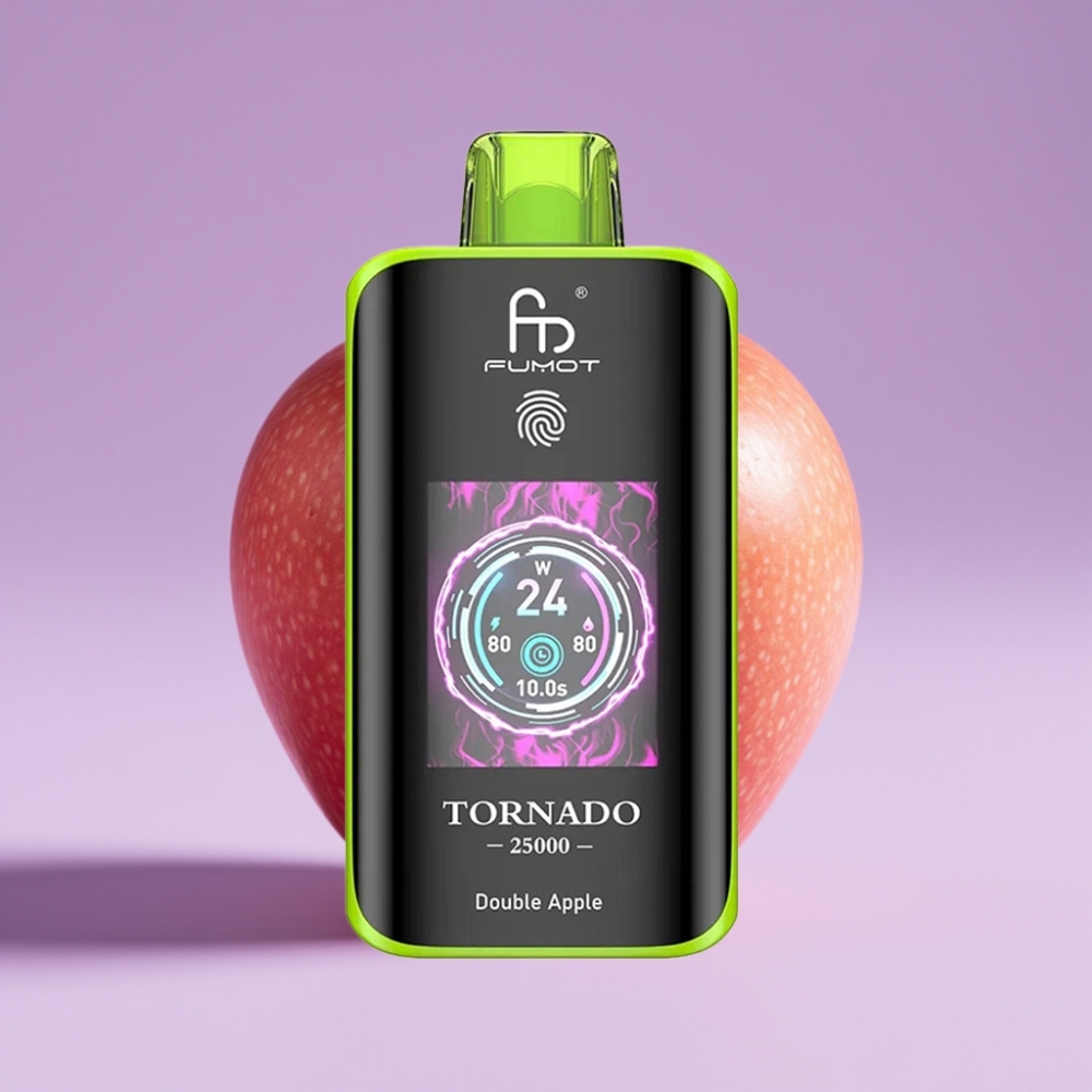 Fumot Tornado 25000 Puffs Jednorázová E-cigareta Dvojité Jablko s HD obrazovkou a 700mAh baterií