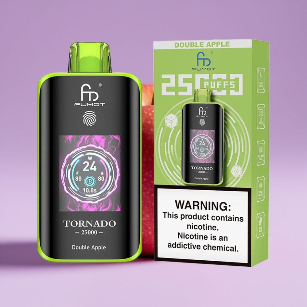 Fumot Tornado 25000 Puffs Jednorázová E-cigareta Dvojité Jablko s HD obrazovkou a 700mAh baterií