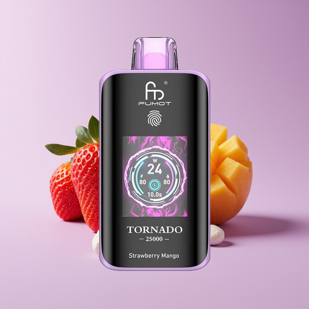 Fumot Tornado 25000 Puffs Jednorázová Vape Jahoda Mango s HD obrazovkou