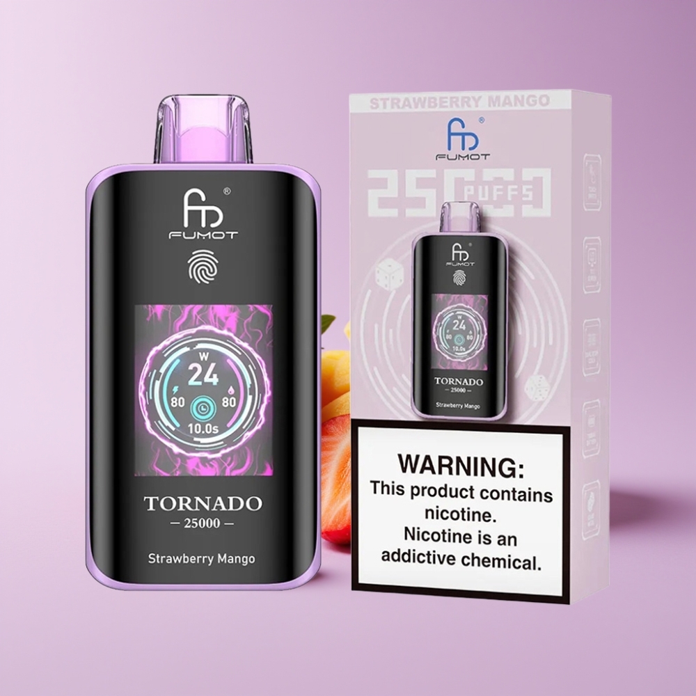 Fumot Tornado 25000 Puffs Jednorázová Vape Jahoda Mango s HD obrazovkou