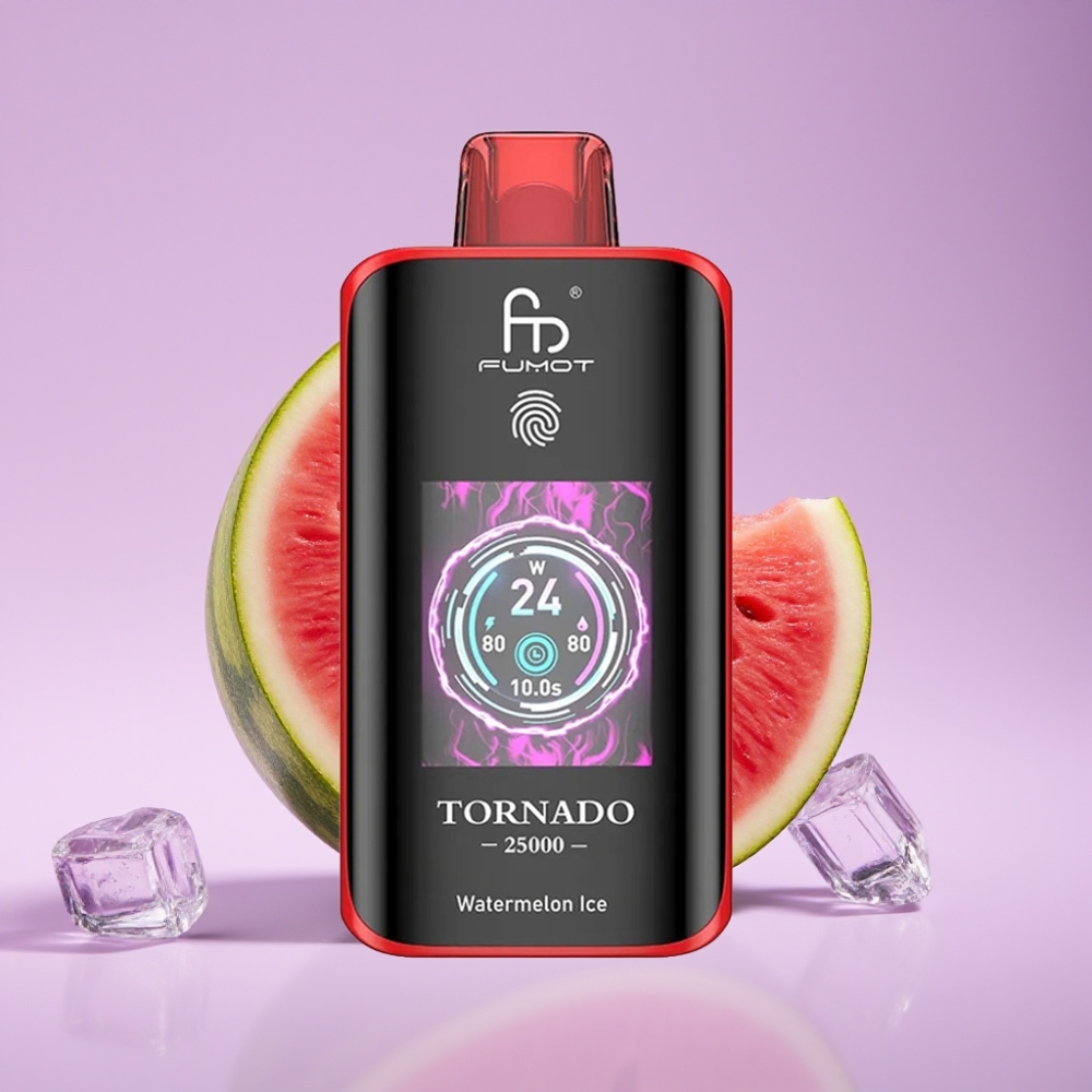 Fumot Tornado 25000 Puffs Jednorázová Vape Melounový Led s HD obrazovkou a 700mAh baterií