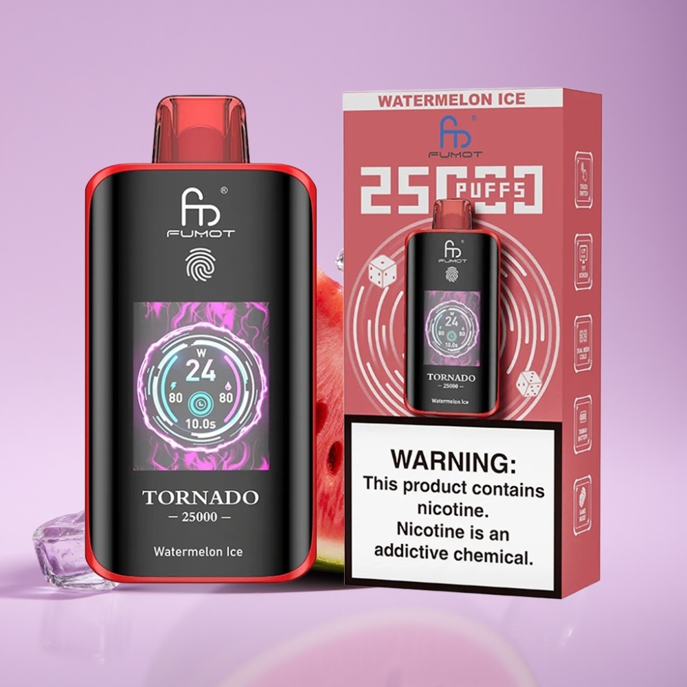 Fumot Tornado 25000 Puffs Jednorázová Vape Melounový Led s HD obrazovkou a 700mAh baterií