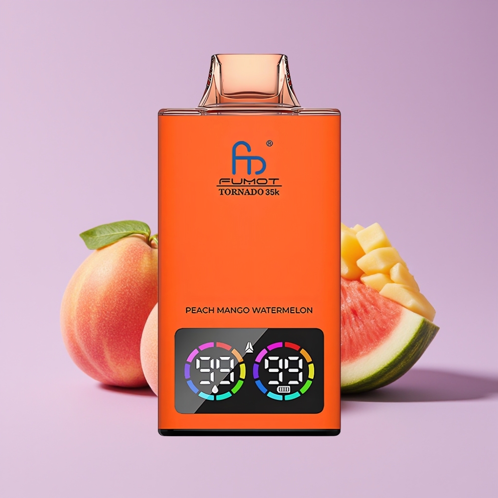 Fumot Tornado 35K Disposable Vape Broskev Mango Ananas s Dual Mesh Coil a RGB světly