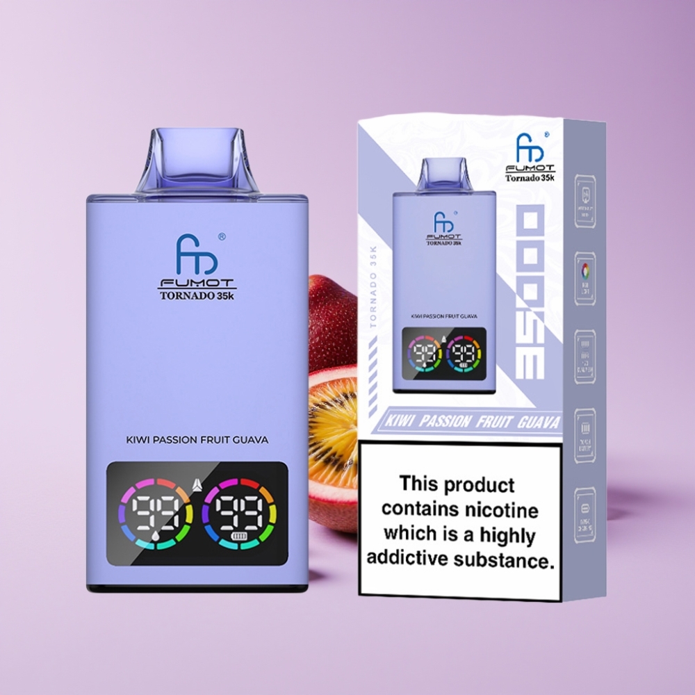 Fumot Tornado 35K Jednorázová E-cigareta Kiwi Mučenka Guava s RGB světly a USB-C